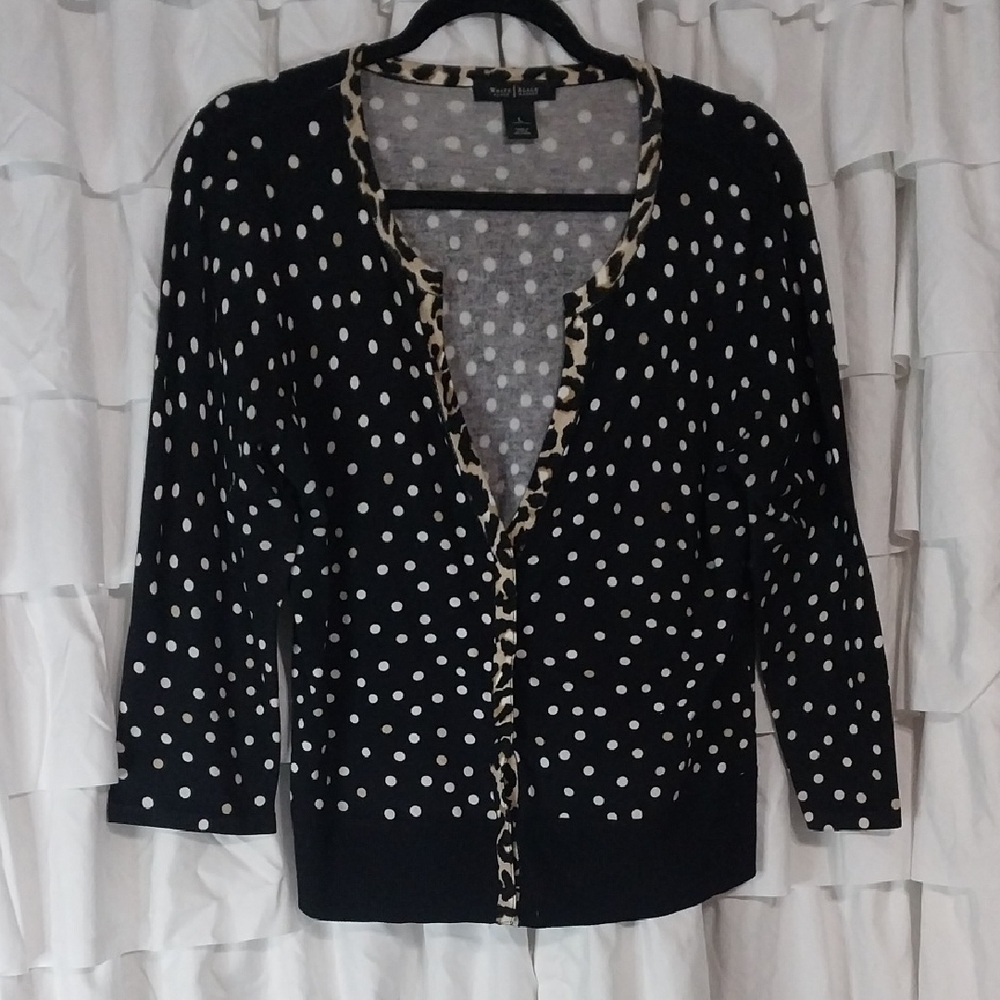 Black and White Polka Dot Cardigan By White House Black Market Size L